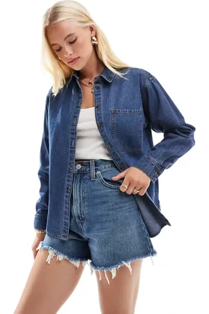 JJXX Oversized og blå denimskjorte med stor lomme