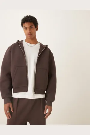 ASOS Kraftig, oversized og brun hættetrøje i scuba-stof med lynlås og firkantet pasform