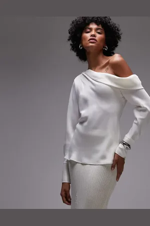 MANGO Top med oneshoulder-snit og lange ærmer i satin