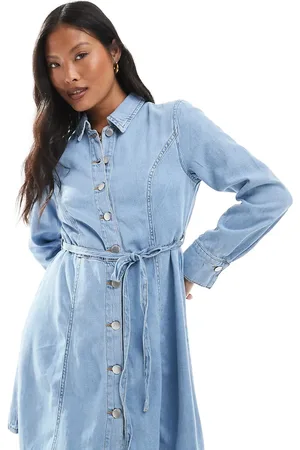 JDY Minikjole med bindebånd i taljen i denim i vask