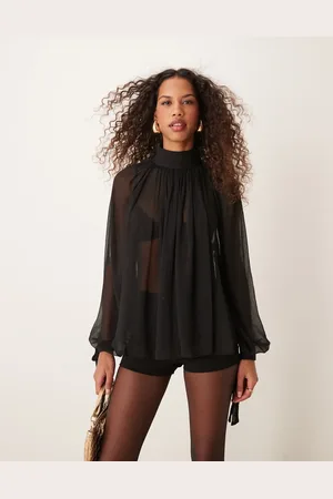 ASOS Højhalset langærmet kittelbluse med guldfarvede knapper