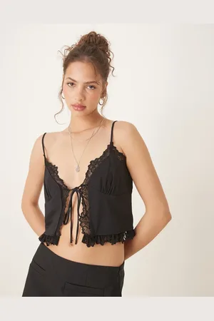 ASOS Tætsiddende top med blondekanter og bindebånd foran