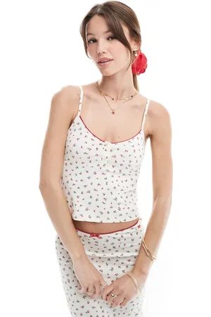 Pull&Bear Camisol i pointelle-stof med småblomstret print - Del af sæt