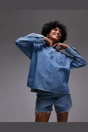 MANGO Overskjorte med åben krave i denim