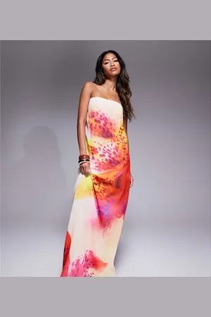 Murci Trapez-maxikjole med bandeau-snit og blomsterdesign i chiffon