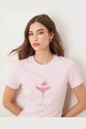 ASOS Lyserød baby-T-shirt med broderet cocktail-motiv