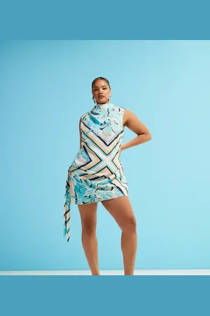 ASOS ASOS DESIGN Curve - Minikjole med og høj hals samt draperingsdetalje-Multifarvet