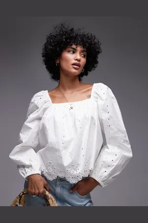 Topshop Elfenbenshvid top med lange ærmer og udskæringsdetaljer