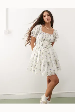 Miss Selfridge Korset-minikjole med blåt blomstermønster i tapetstil-Multifarvet