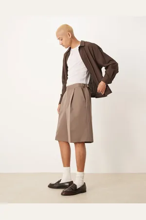 ASOS Gråbrune elegante bukser med vide ben, plisseringer foran og justeringsbånd i siden-Neutral