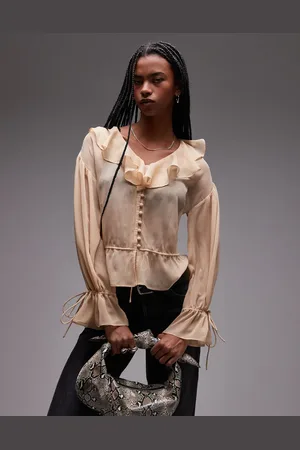 Topshop Gennemsigtig og top med flæser og bindefront-Neutral
