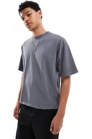 Pull&Bear Grå cropped T-shirt med sliddetaljer i firkantet pasform