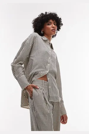 MANGO Oversized skjorte med /hvide striber - Del af sæt