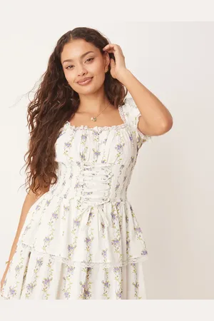 Miss Selfridge Korset-minikjole med blåt blomstermønster i tapetstil-Multifarvet