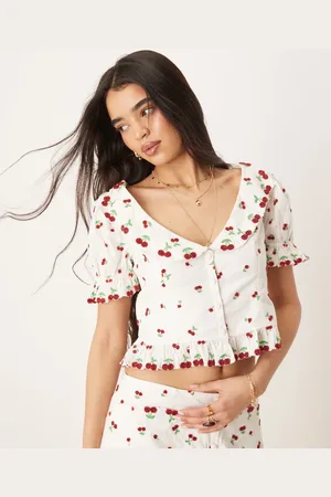 For Love & Lemons Beaded Cherries - Hvid og rød top - Del af sæt-Multifarvet