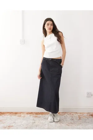 Gramicci Indigoblå midinederdel med japansk snit i denim