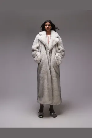 Topshop Hvid og lang frakke i imiteret pels