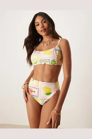 ASOS Olive - Højtaljede bikinitrusser med klinkeprint-Multifarvet