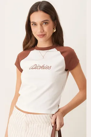 Dickies Western Rope Logo - Råhvid og cappuccinobrun baby-t-shirt med raglanærmer