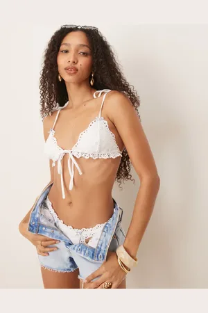For Love & Lemons Trekantsbikinitop med snørehuller og marguerit-detaljer