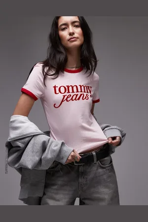 Tommy Hilfiger Pink og rød ringer-t-shirt med tekstlogo-Lyserød