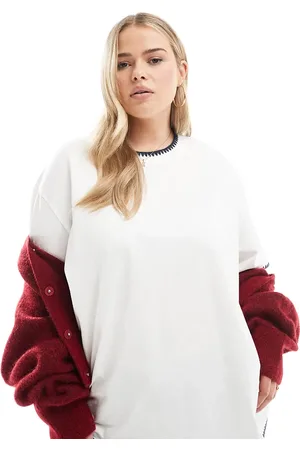 ASOS ASOS DESIGN Curve - og oversized T-shirt i slubmateriale med zigzag-detalje