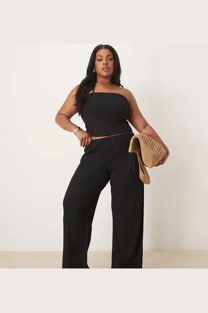 ASOS ASOS DESIGN Curve - Sorte vaflede bukser med brede ben