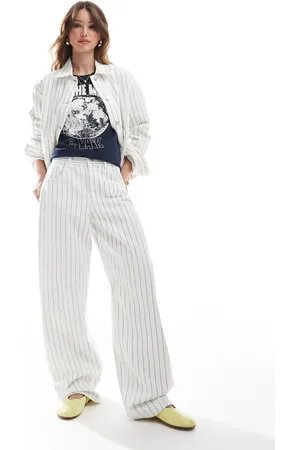 Pull&Bear Hvide ballonjeans med nålestriber - Del af sæt