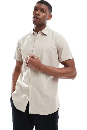 JACK & JONES Beige skjorte med korte ærmer i hørblanding-Neutral