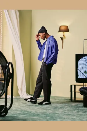 ASOS Elegante oversized bukser i børstet stof med indsnævrede ben og læg foran