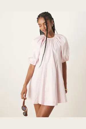 ASOS Babylyserød minikjole med pufærmer i poplin