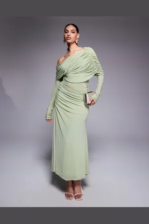 ASOS Salviegrøn langærmet løstsiddende bardot-maxikjole i mesh