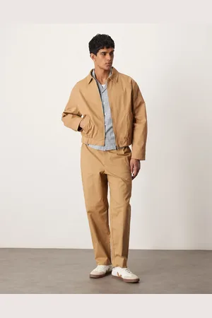 ASOS Kamelfarvede, elegante og oversized bukser i bomuldsrigt stof med indsnævrede ben og elastik i taljen og let børstet finish - Del af sæt-Neutral