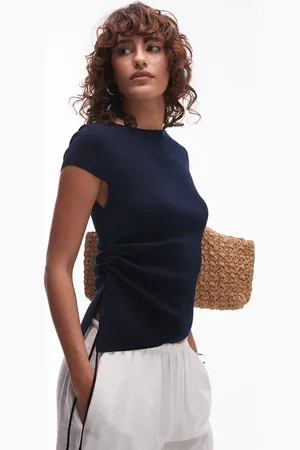 MANGO Strikket T-shirt med rynker og bindebånd i siden