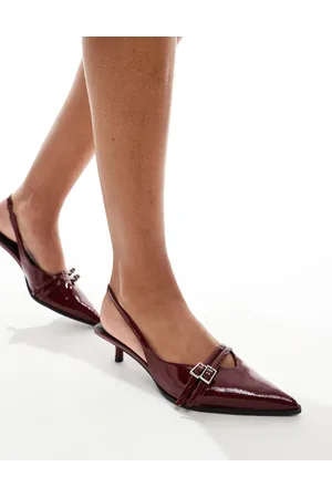 Bershka Bordeauxrøde pumps med høj hæl og spænde detalje