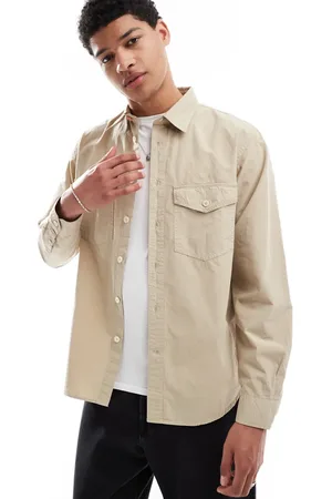 Paul Smith Sandfarvet og afslapper overskjorte med patch-logo-Neutral