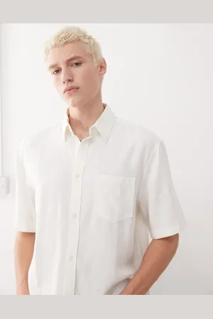 Weekday Råhvid oversized skjorte med korte ærmer i hørblanding i firkantet pasform