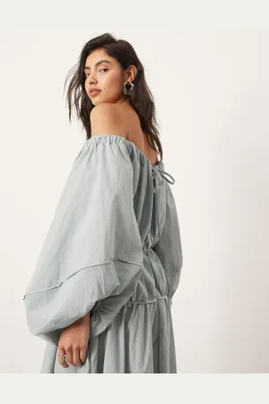 ASOS Bardot-midikjole med plisseringer og ballonærmer