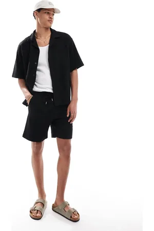 Pull&Bear Sorte shorts med stribet tekstur - Del af sæt