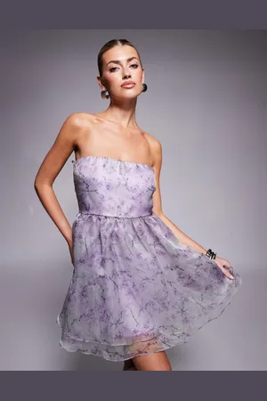Lace & Beads Lavendelfarvet mikro-minikjole med babydoll-snit i organza-Lilla
