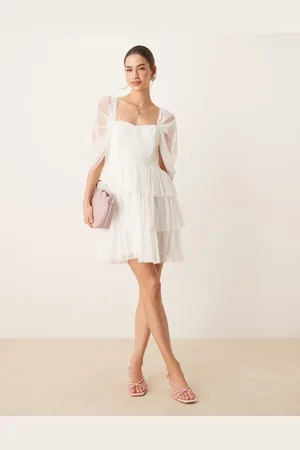 Lace & Beads Offshoulder-minikjole med korsetdetaljer i tyl