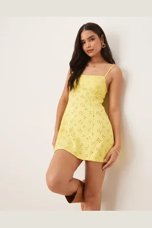 Free People Gul slip-minikjole med blomstermønster i pointelle-stof