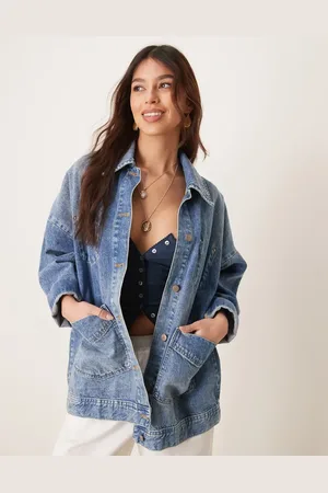 Free People Avery - Blå og forvasket skjortejakke i denim