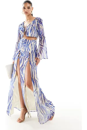 ASOS Blå maxi-nederdel med knap foran i zebraprint - Del af sæt