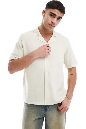 JJ Beige strikket polo med reverskrave og knapper-Neutral