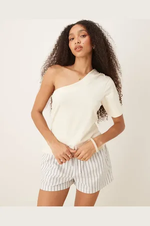 ASOS Cremehvid oneshoulder-top med rynker i taljen