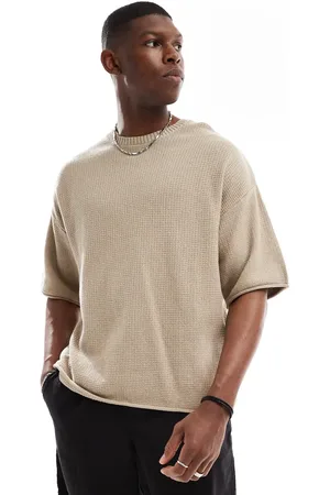 Pull&Bear Sandfarvet T-shirt i løstsidddende strik-Neutral