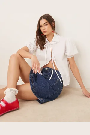 ASOS Bluse med bindebånd foran og pufærmer