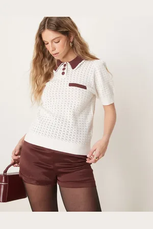 Neon Rose Cremefarvet og cropped pull on-sweatshirt i pointelle-Hvid
