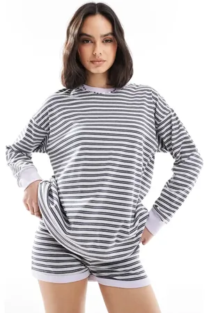 Cotton On Cotton On - Sort og grå lounge-top med lange ærmer og striber - Del af sæt